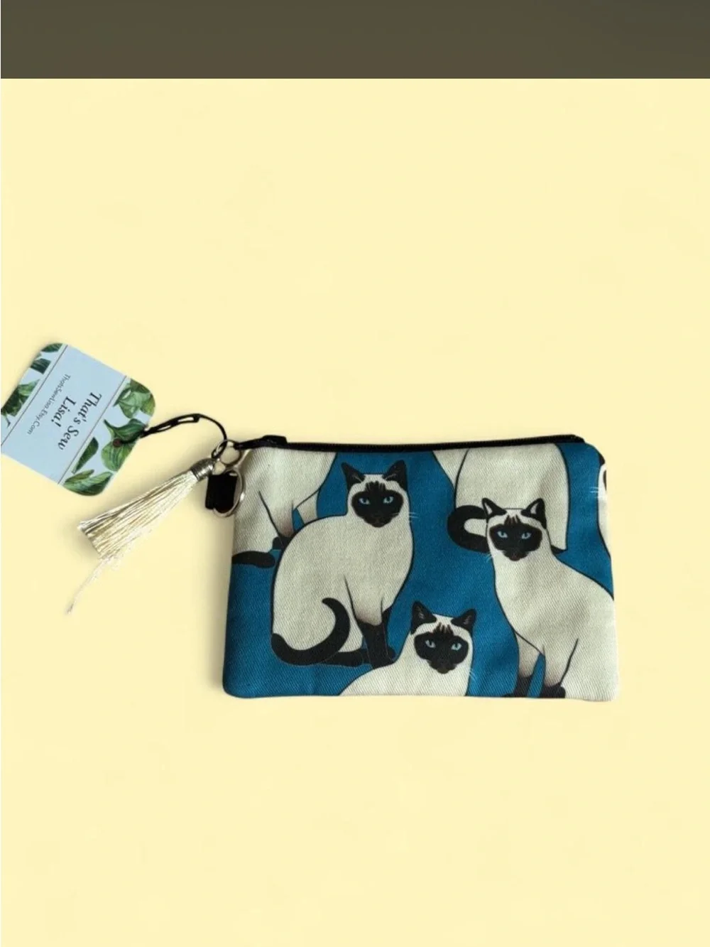 Blue Siamese Cat Zipper Pouch with Tassel